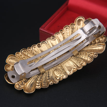 Vintage Zoe Coste Gold-Tone Hair Barrette with Iridescent Mosaic Center – Made in France