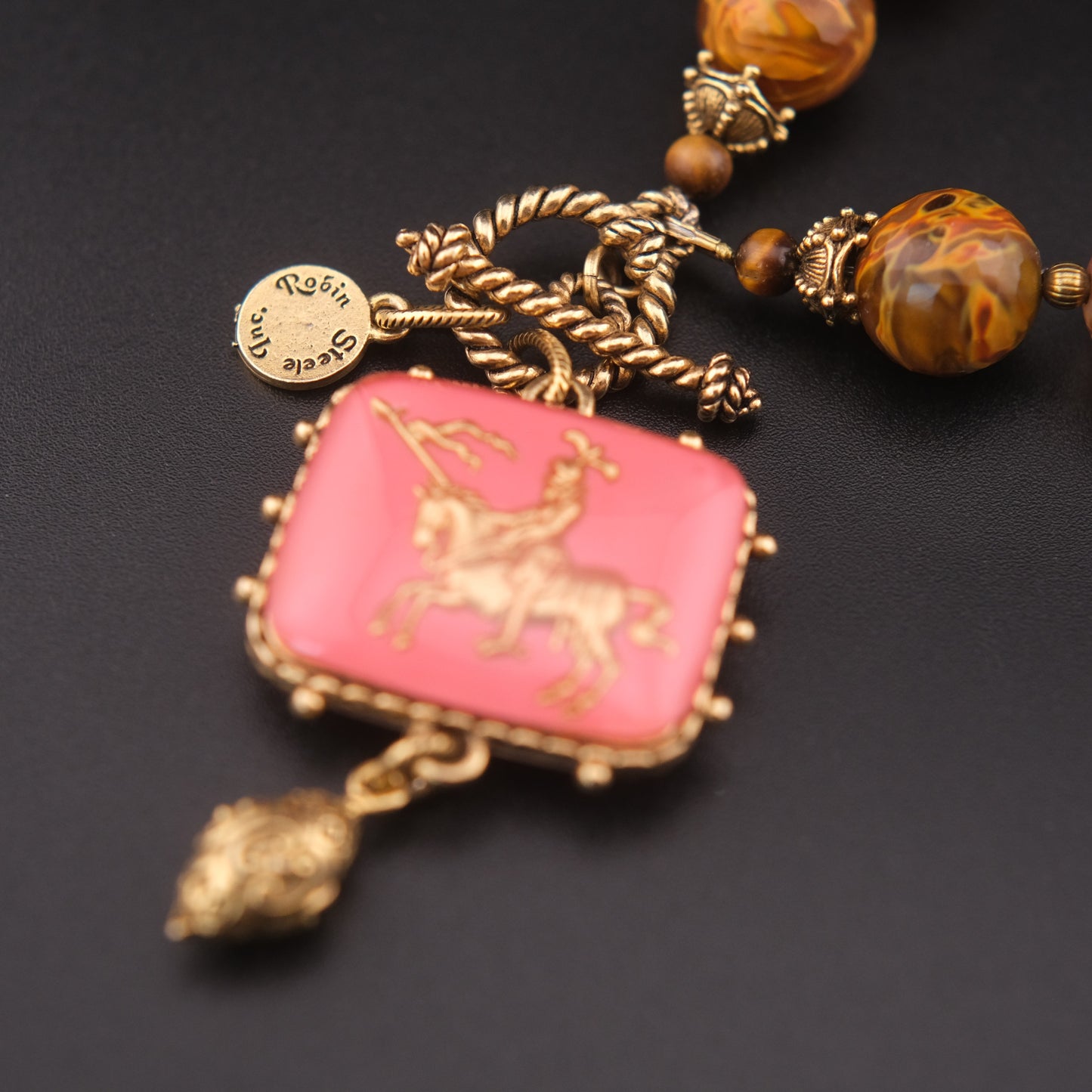 ❤️ Vintage Rubin & Steele Knight Intaglio Double-Sided Pendant Necklace