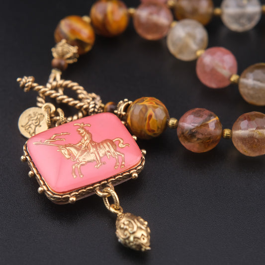 ❤️ Vintage Rubin & Steele Knight Intaglio Double-Sided Pendant Necklace