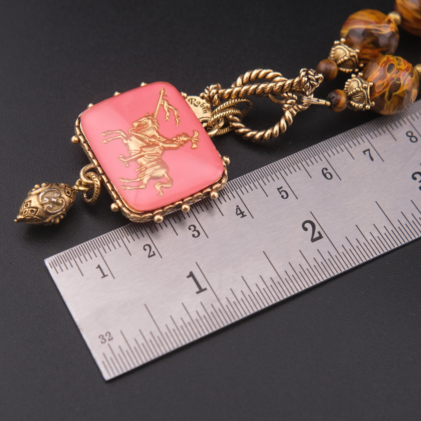❤️ Vintage Rubin & Steele Knight Intaglio Double-Sided Pendant Necklace