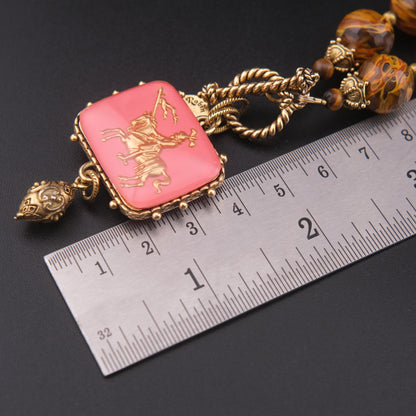 ❤️ Vintage Rubin & Steele Knight Intaglio Double-Sided Pendant Necklace