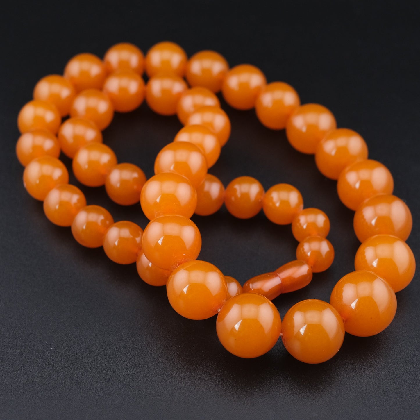 ❤️ Vintage Pressed Amber Graduated Bead Necklace Honey Orange 25"