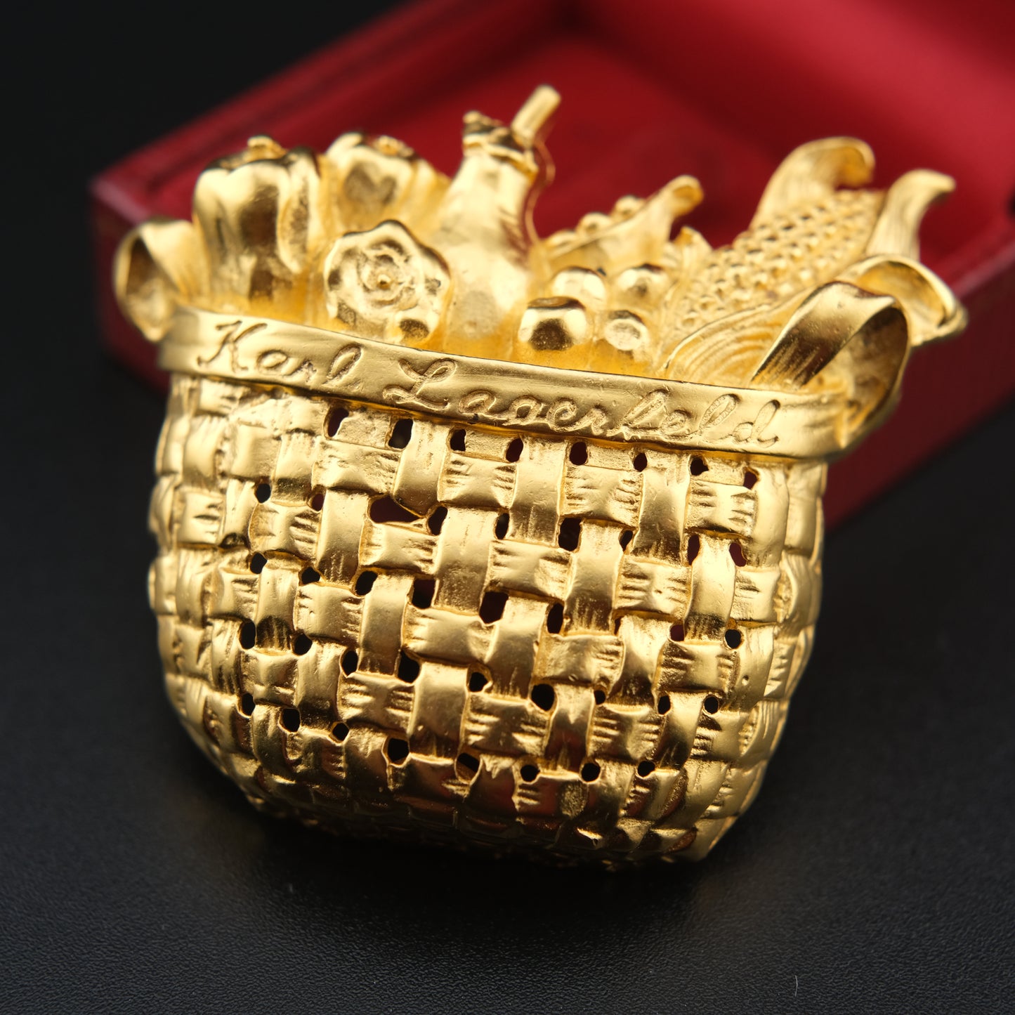 Karl Lagerfeld Gold-Tone Woven Harvest Basket Brooch