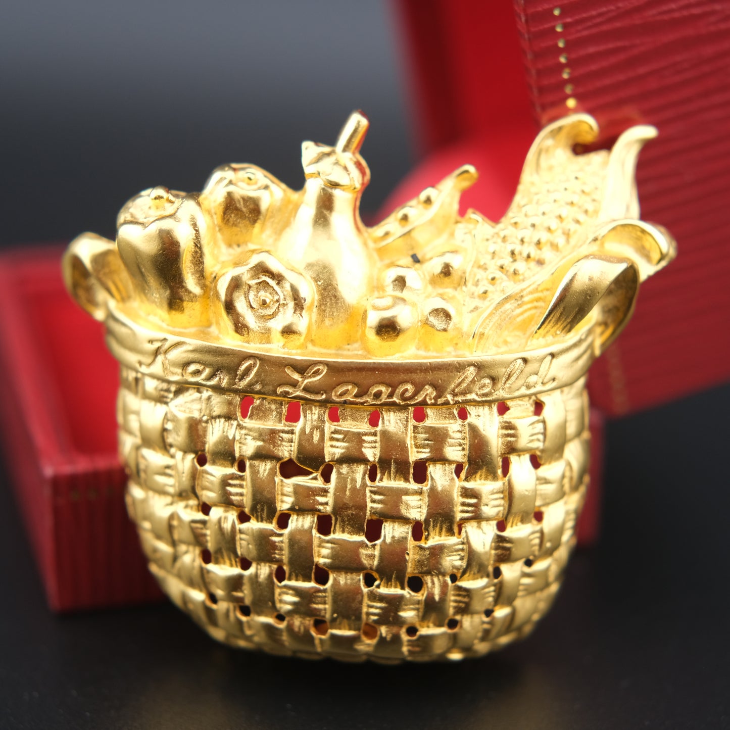 Karl Lagerfeld Gold-Tone Woven Harvest Basket Brooch
