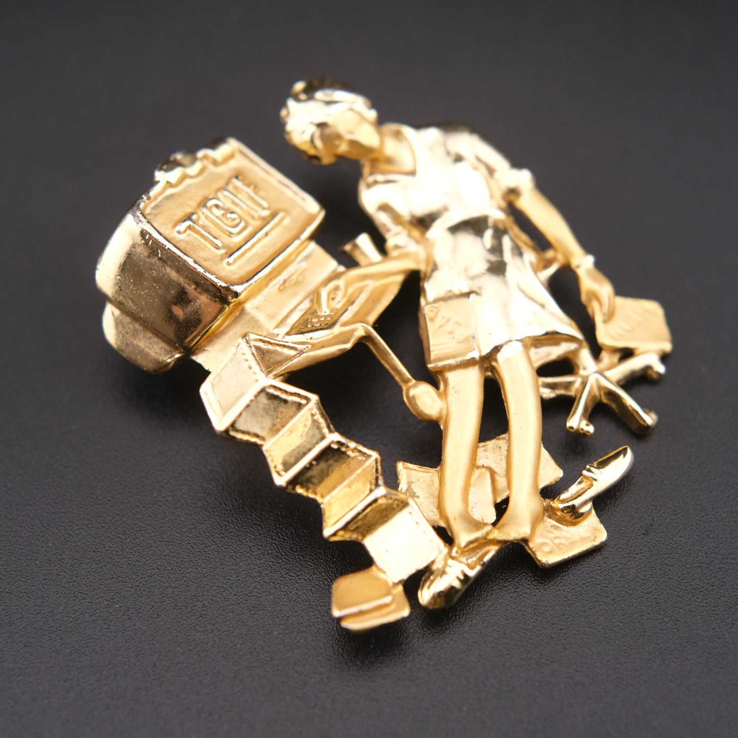 ❤️ Vintage AJC TGIF Computer Office Worker Gold Tone Brooch
