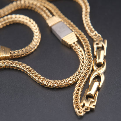 Vintage Nina Ricci Station Necklace – Gold-Tone with Brushed Metal Accents