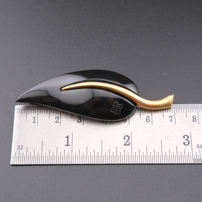 Vintage Givenchy Leaf Brooch – Black & Gold Modernist Design