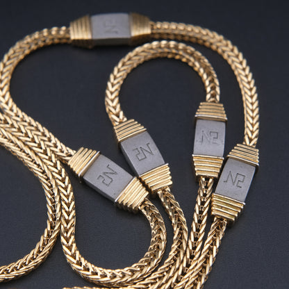 Vintage Nina Ricci Station Necklace – Gold-Tone with Brushed Metal Accents