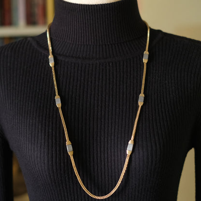 Vintage Nina Ricci Station Necklace – Gold-Tone with Brushed Metal Accents