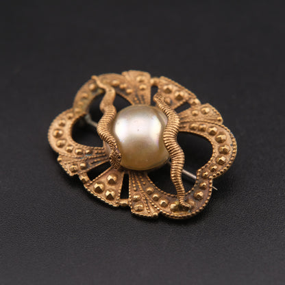 ❤️ Vintage Double Snake & Faux Pearl Brooch – Art Deco Influence, Sculptural Gold-Tone Pin