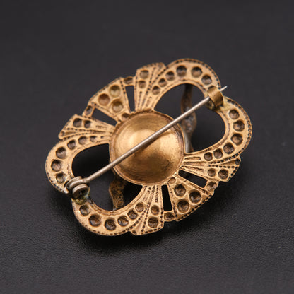 ❤️ Vintage Double Snake & Faux Pearl Brooch – Art Deco Influence, Sculptural Gold-Tone Pin