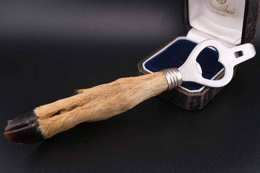 Vintage Deer Hoof Bottle Opener – Rustic Taxidermy Handle – 8" Lodge Bar Tool – Good Luck Gift for New Home or Man Cave