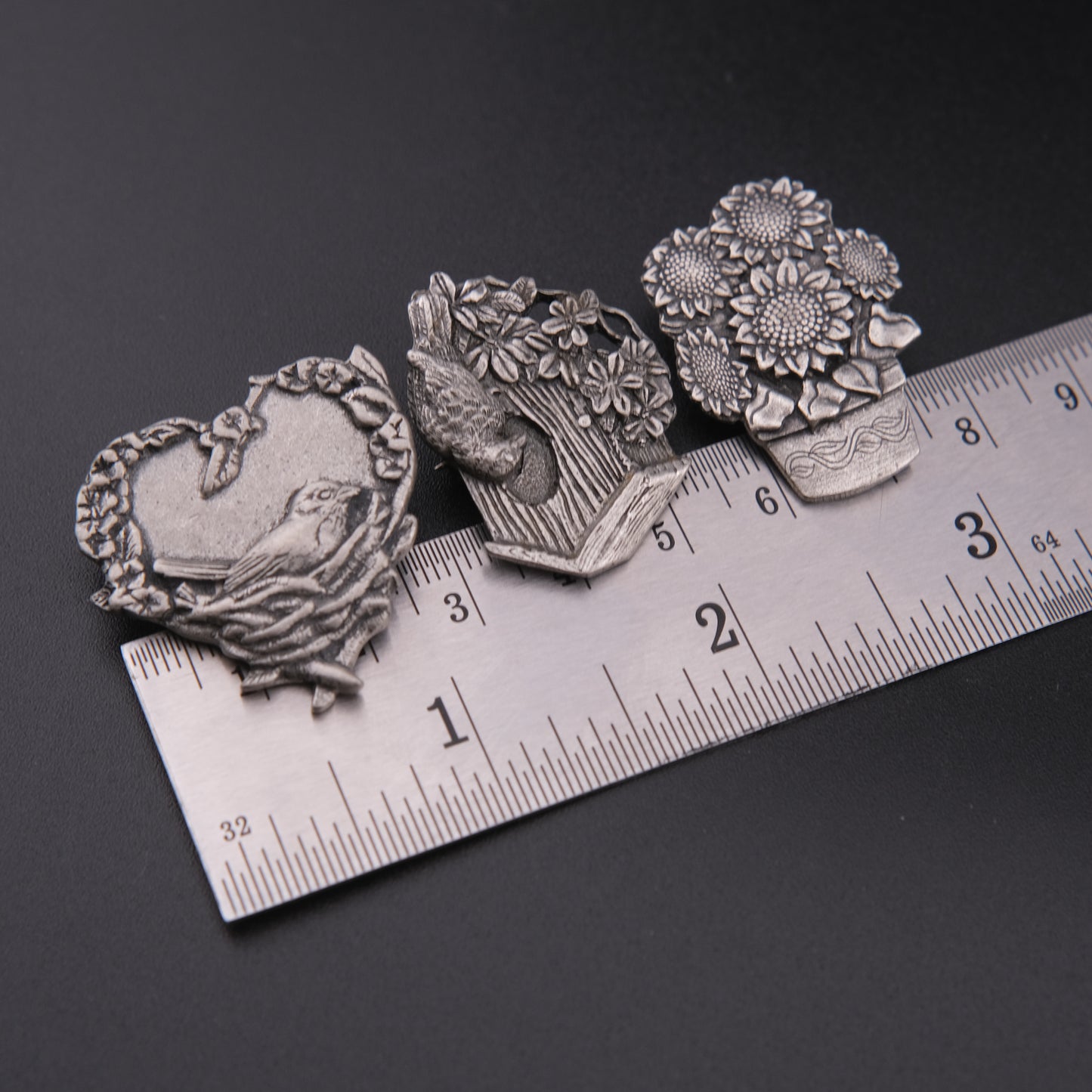 ❤️ Vintage Birds & Blooms Brooch Set of 3 – Limited Edition Pewter Garden & Bird Pins