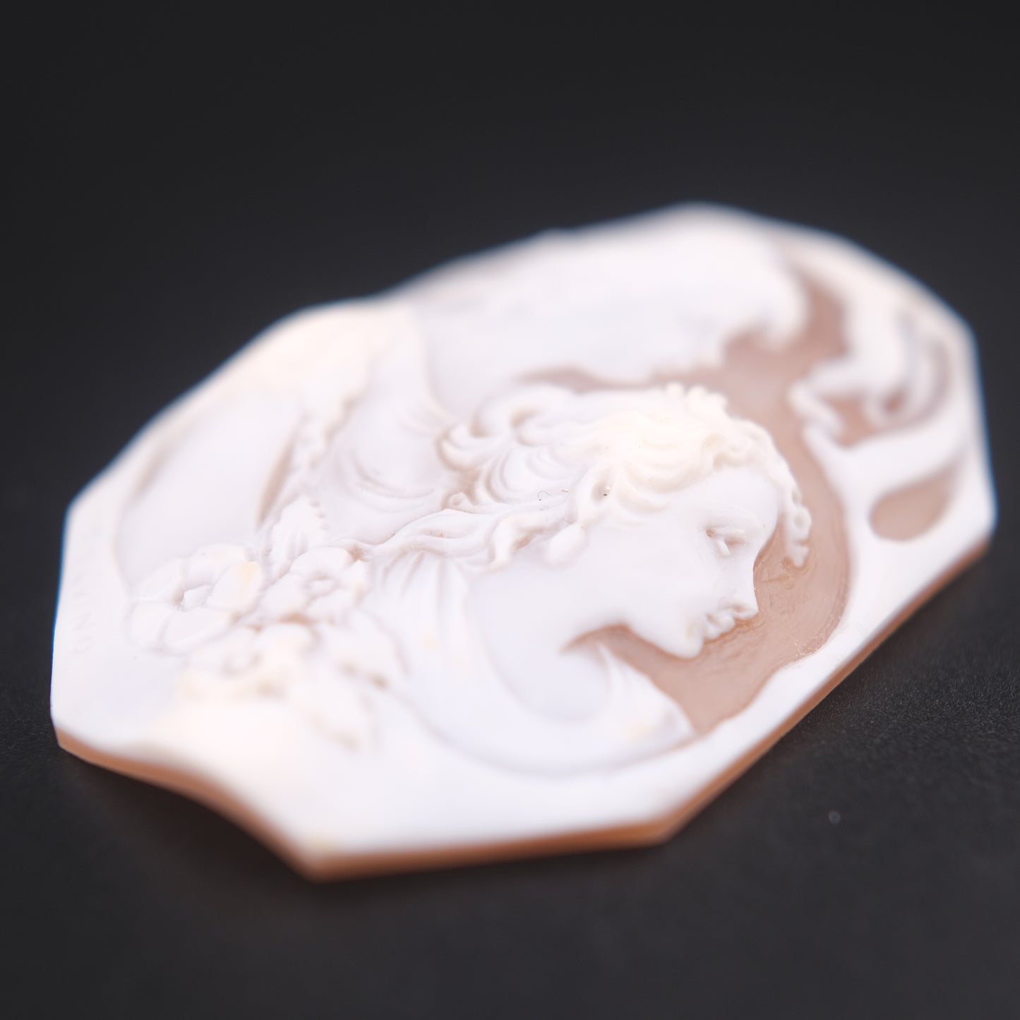 Loose Unmounted Hand-Carved Shell Cameo – Signed SOLVINO – Double Portrait of Women