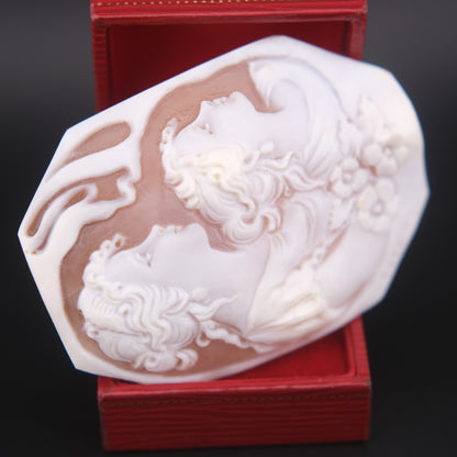 Loose Unmounted Hand-Carved Shell Cameo – Signed SOLVINO – Double Portrait of Women