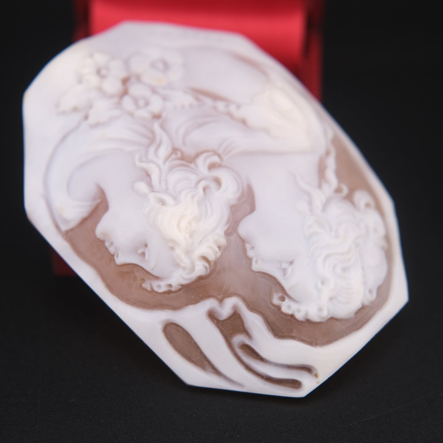 Loose Unmounted Hand-Carved Shell Cameo – Signed SOLVINO – Double Portrait of Women