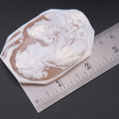 Loose Unmounted Hand-Carved Shell Cameo – Signed SOLVINO – Double Portrait of Women