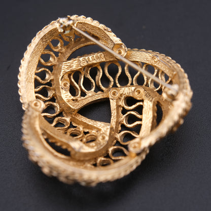 ❤️ Vintage Boucher 9126P Knot Dome Brooch – Gold Tone Openwork Woven Design