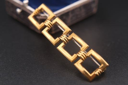 Vintage Signed Coro Brooch – Geometric Linked Square Gold-Tone Modernist Pin (1960s)