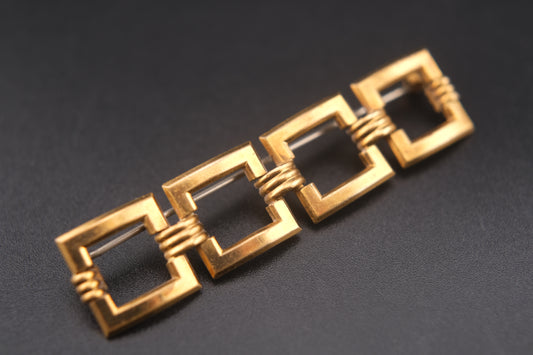 Vintage Signed Coro Brooch – Geometric Linked Square Gold-Tone Modernist Pin (1960s)