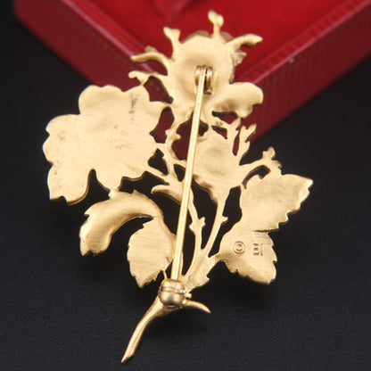 Vintage Gold-Tone Floral Brooch – Textured Flower & Leaf Design