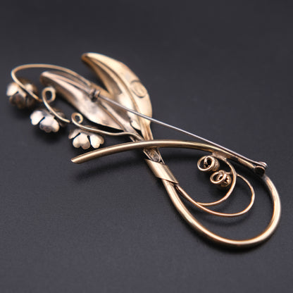 ❤️ Vintage Signed "Aregel" 12K Gold Filled Floral Spray Brooch Blue Rhinestone Flower Pin