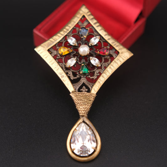 ❤️ Vintage IL GIOIELLO di Firenze Multicolor Crystal Drop Brooch – Made in Italy