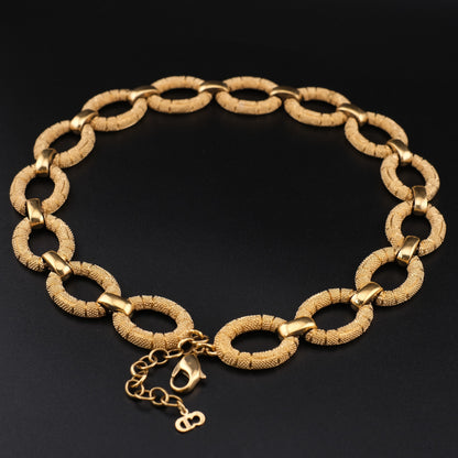 ❤️ Vintage Christian Dior Germany Gold-Tone Textured Link Necklace