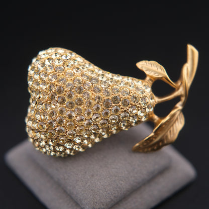❤️ Vintage Gold Tone Pave Rhinestone Pear Brooch Fruit Motif Statement Pin