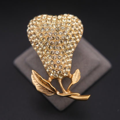 ❤️ Vintage Gold Tone Pave Rhinestone Pear Brooch Fruit Motif Statement Pin