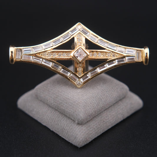 ❤️ Vintage Grosse Germany Gold-Tone Crystal Geometric Brooch