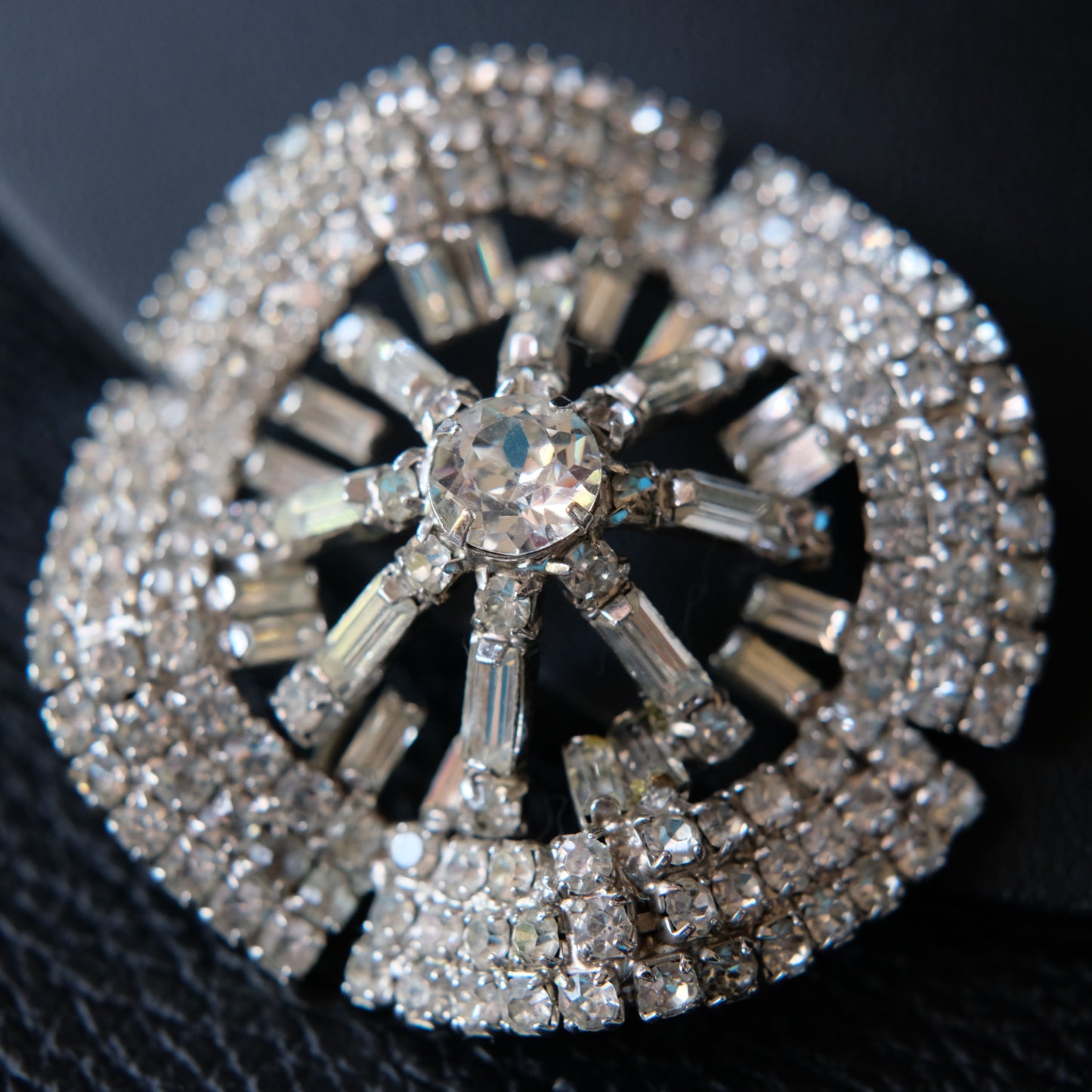 Vintage Kramer Fanburst Brooch | 1950s Signed Rhinestone Statement Pin