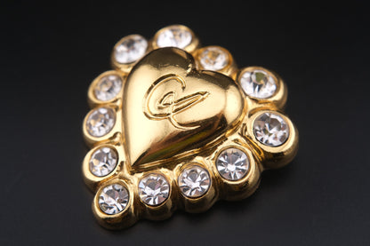 Vintage Christian Lacroix Gilt Heart Brooch with Crystal Accents – Made in France