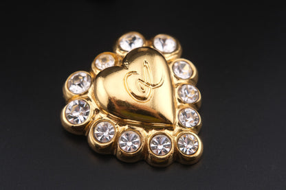 Vintage Christian Lacroix Gilt Heart Brooch with Crystal Accents – Made in France