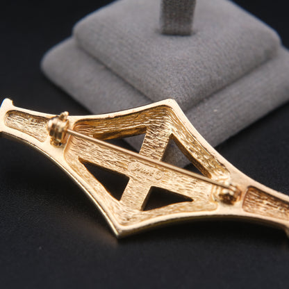 ❤️ Vintage Grosse Germany Gold-Tone Crystal Geometric Brooch