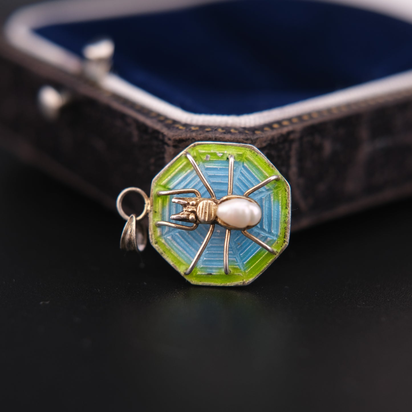 Silver Enameled Cultured Pearl Spider Pendant