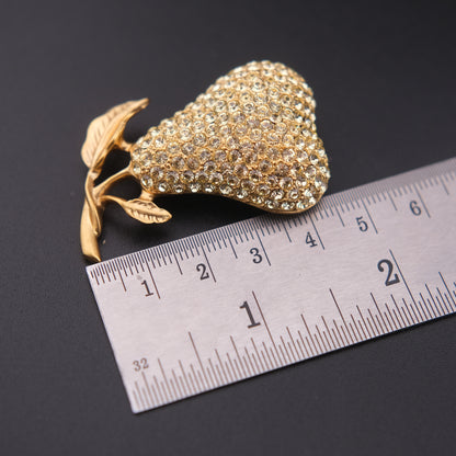 ❤️ Vintage Gold Tone Pave Rhinestone Pear Brooch Fruit Motif Statement Pin