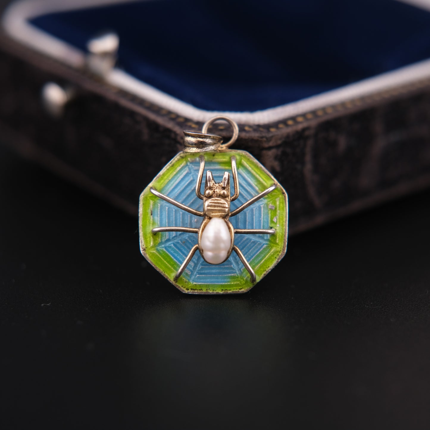 Silver Enameled Cultured Pearl Spider Pendant