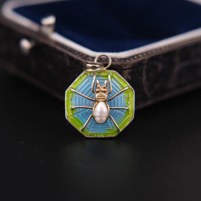 Silver Enameled Cultured Pearl Spider Pendant