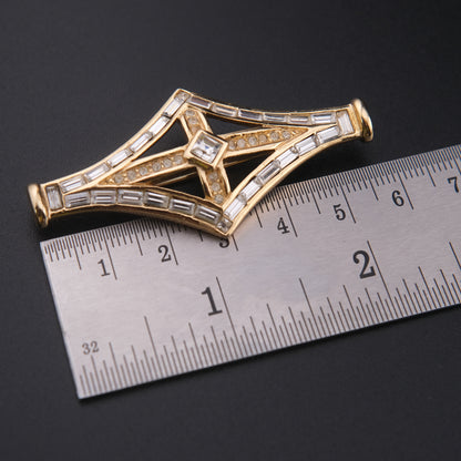 ❤️ Vintage Grosse Germany Gold-Tone Crystal Geometric Brooch