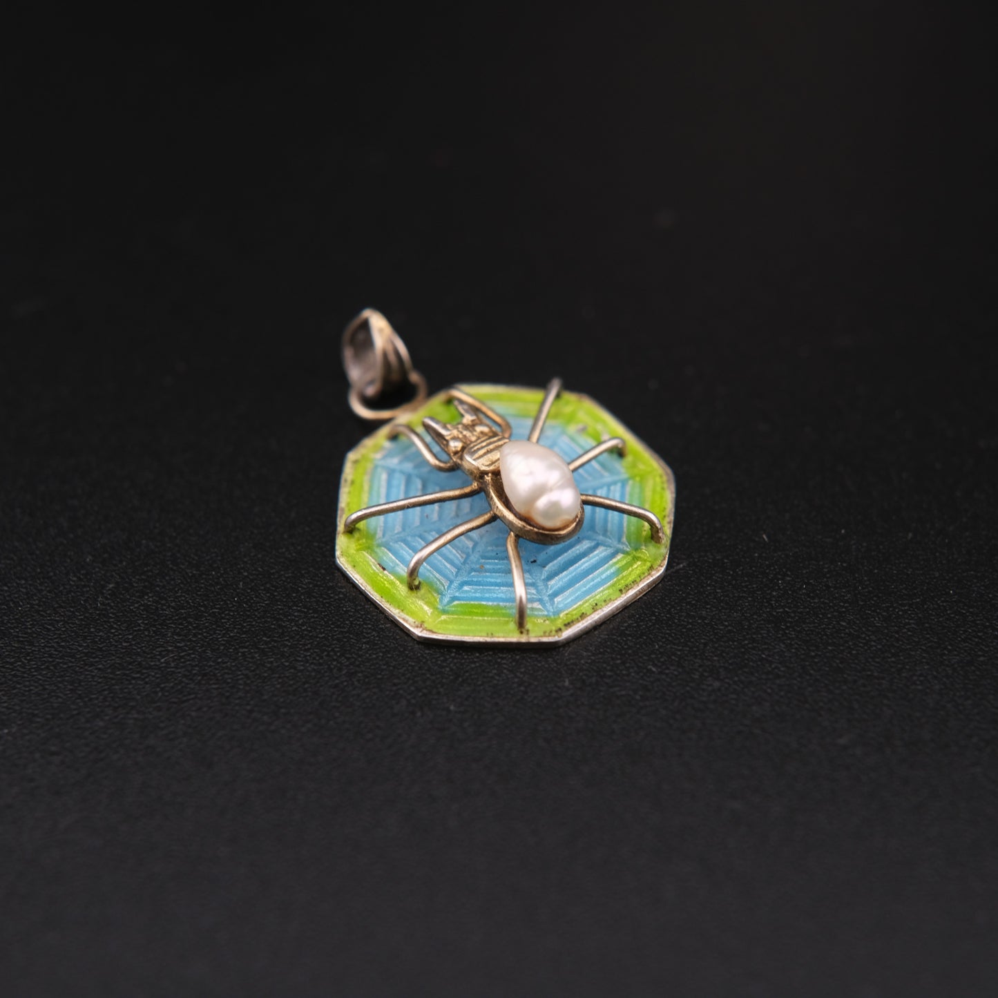 Silver Enameled Cultured Pearl Spider Pendant
