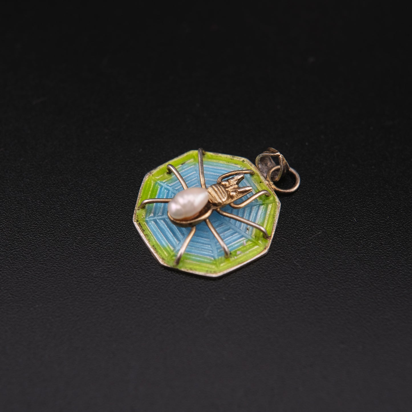 Silver Enameled Cultured Pearl Spider Pendant