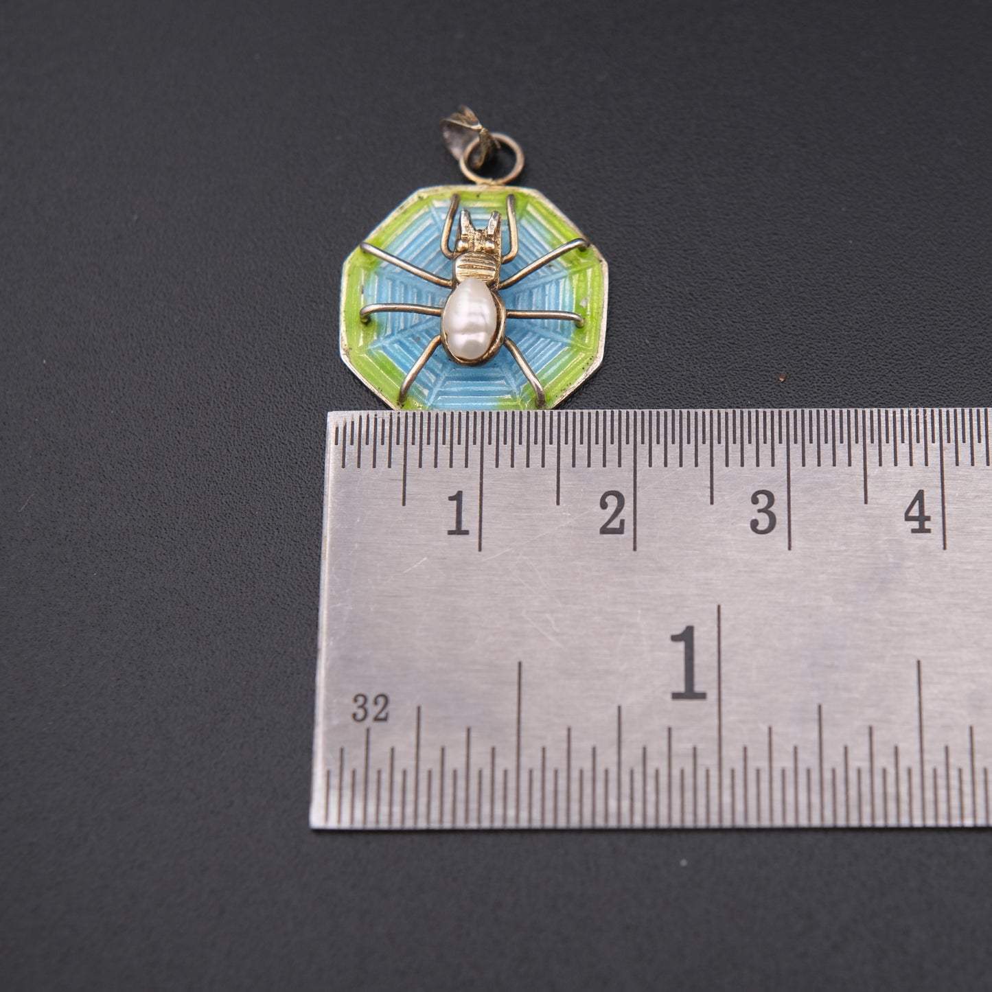 Silver Enameled Cultured Pearl Spider Pendant