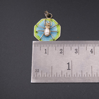 Silver Enameled Cultured Pearl Spider Pendant