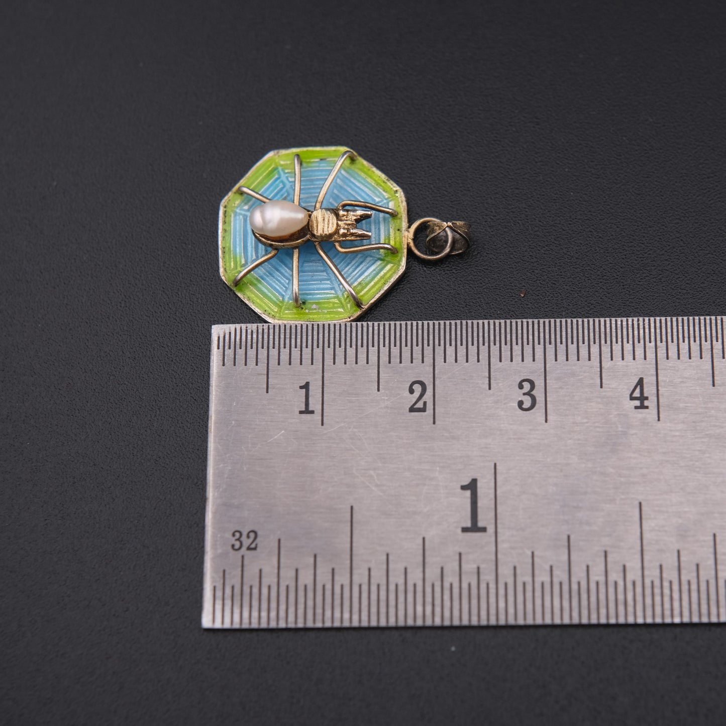 Silver Enameled Cultured Pearl Spider Pendant