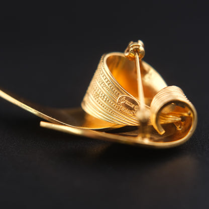 ❤️ Vintage Grossé Germany Textured Gold-Tone Sculptural Ribbon Brooch