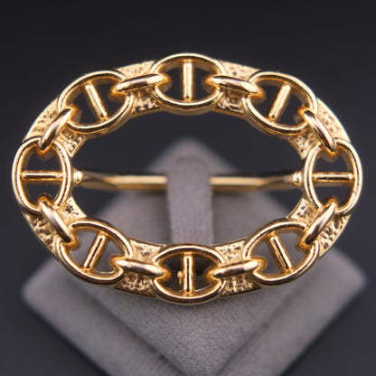 ❤️ Vintage Malka Paris Gold Tone Chain Link Scarf Ring Oval 2”