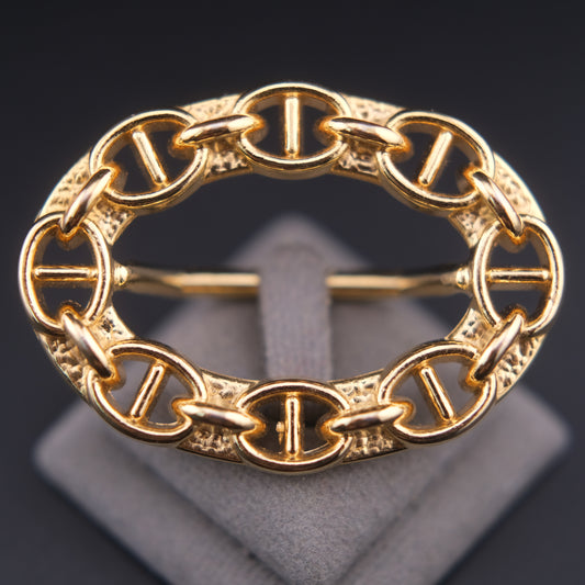 ❤️ Vintage Malka Paris Gold Tone Chain Link Scarf Ring Oval 2”