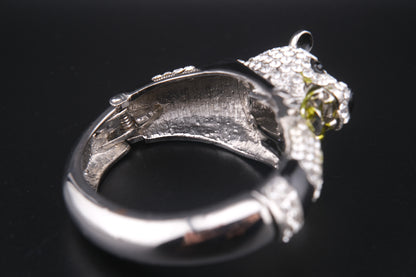 Vintage Rhinestone Panda Bracelet – Enamel Crystal Animal Bangle with Bamboo – Whimsical Avant Garde Jewelry