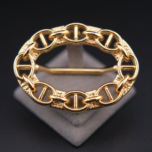 ❤️ Vintage Malka Paris Gold Tone Chain Link Scarf Ring Oval 2”